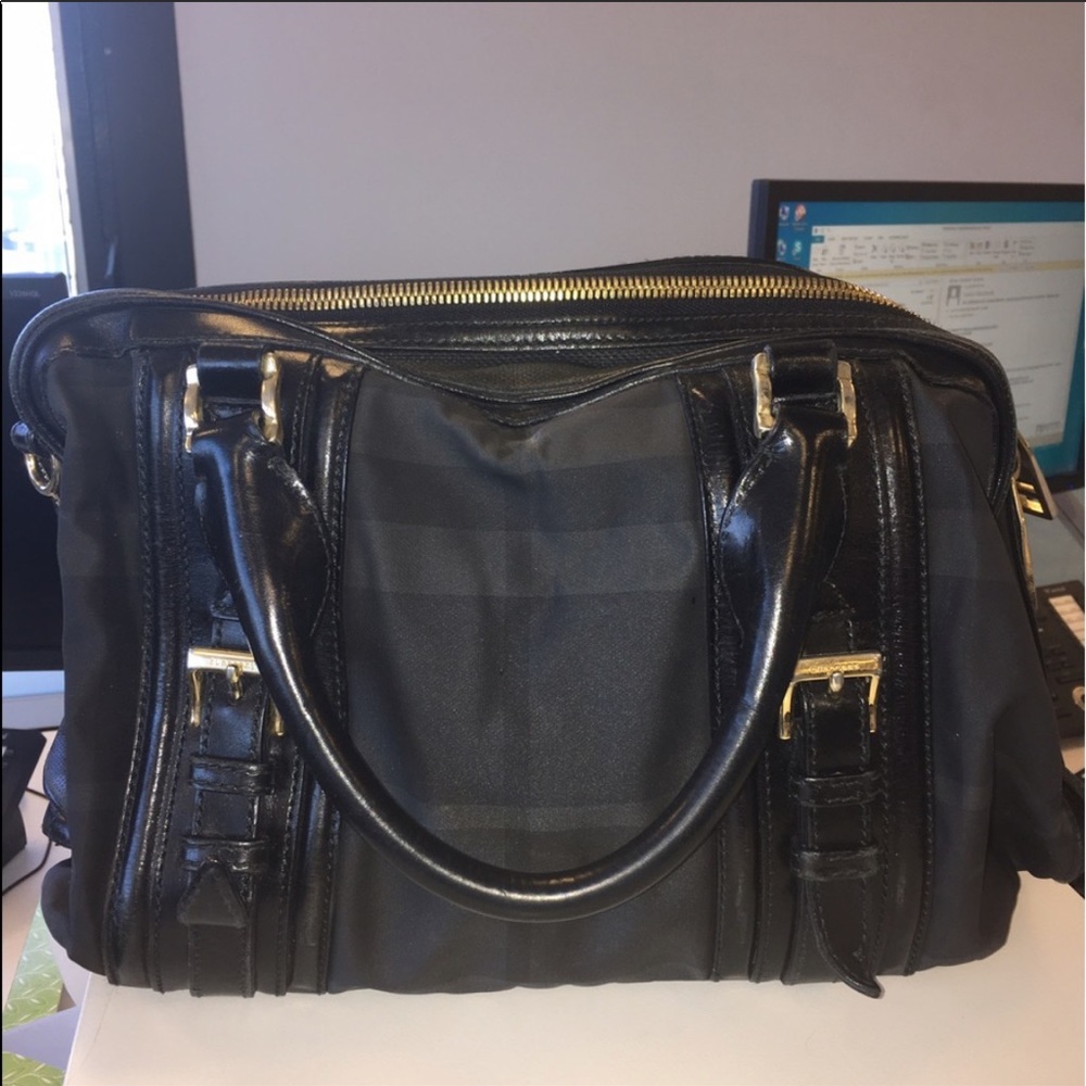 Burberry Bag: black grey color with gold zipper